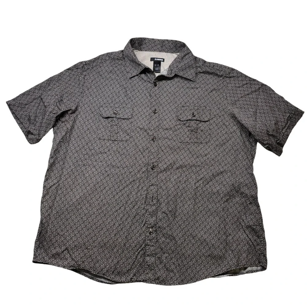 Claiborne Button Down‎ Shirt Mens XXL Black White Geo Print Short Sleeve Pockets